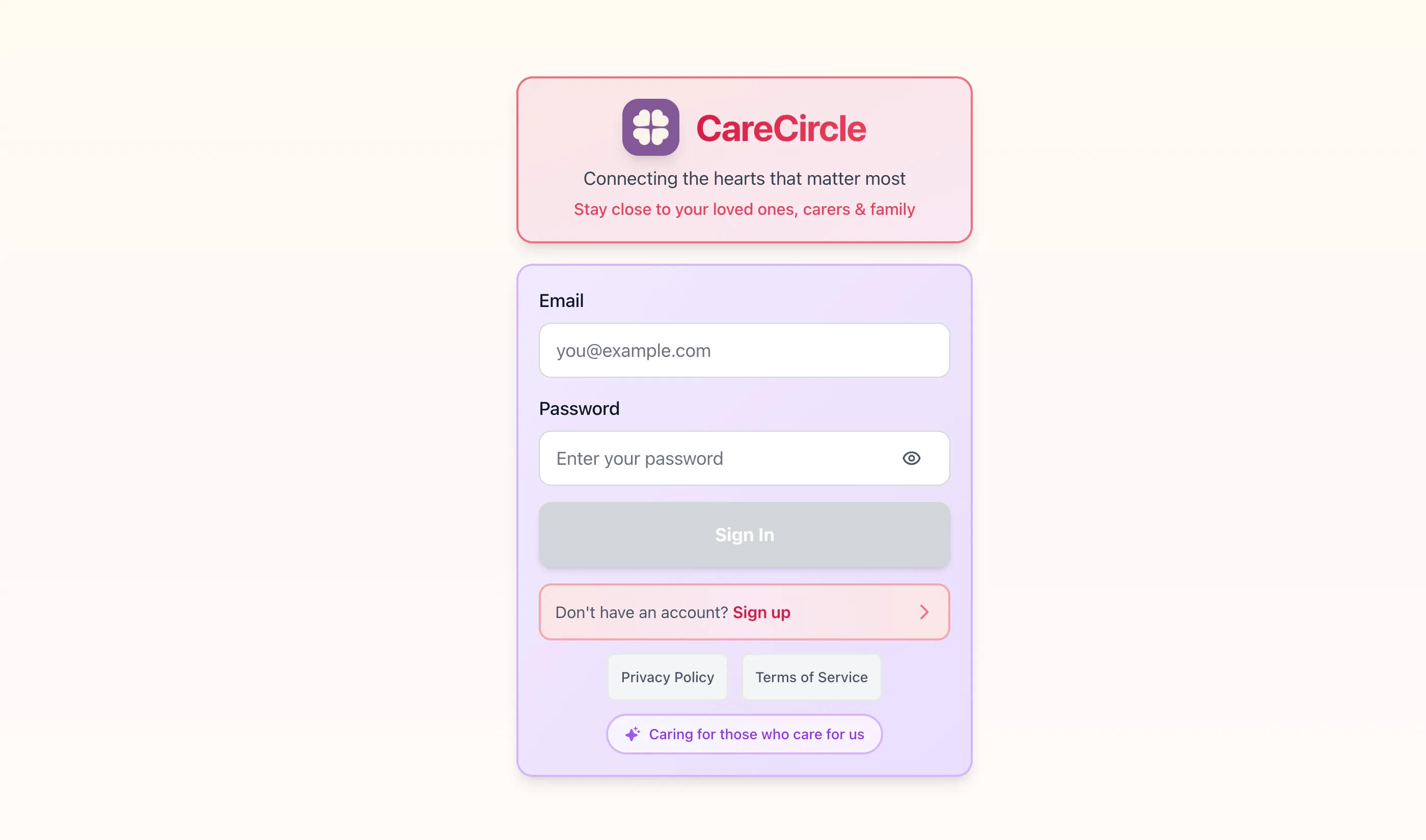 CareCircle web app — desktop view